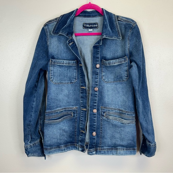 Maurices S Dark Blue Cinched Back Jean Jacket Denim Western Classic Casual Boho - Picture 6 of 13